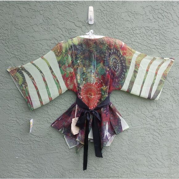 NWT ONE WORLD Bahia Green Boho Mandala Multicolor Shirt Wrap Around Belt Small - Picture 2 of 13